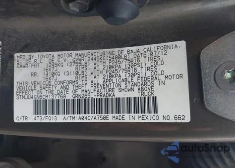 2012 Toyota Tacoma Prerunner V6 z USA, uszkodzony, nr VIN 3TMJU4GN6CM137768